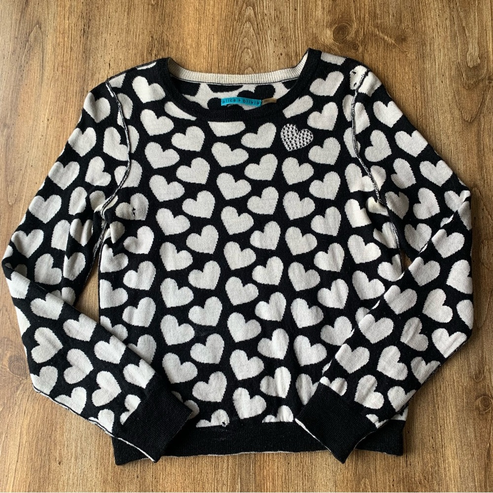 Alice & Olivia Heart Sweater Knit Medium Black White 2010